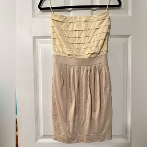 Mango Casual Strapless Dress in Cream and Beige